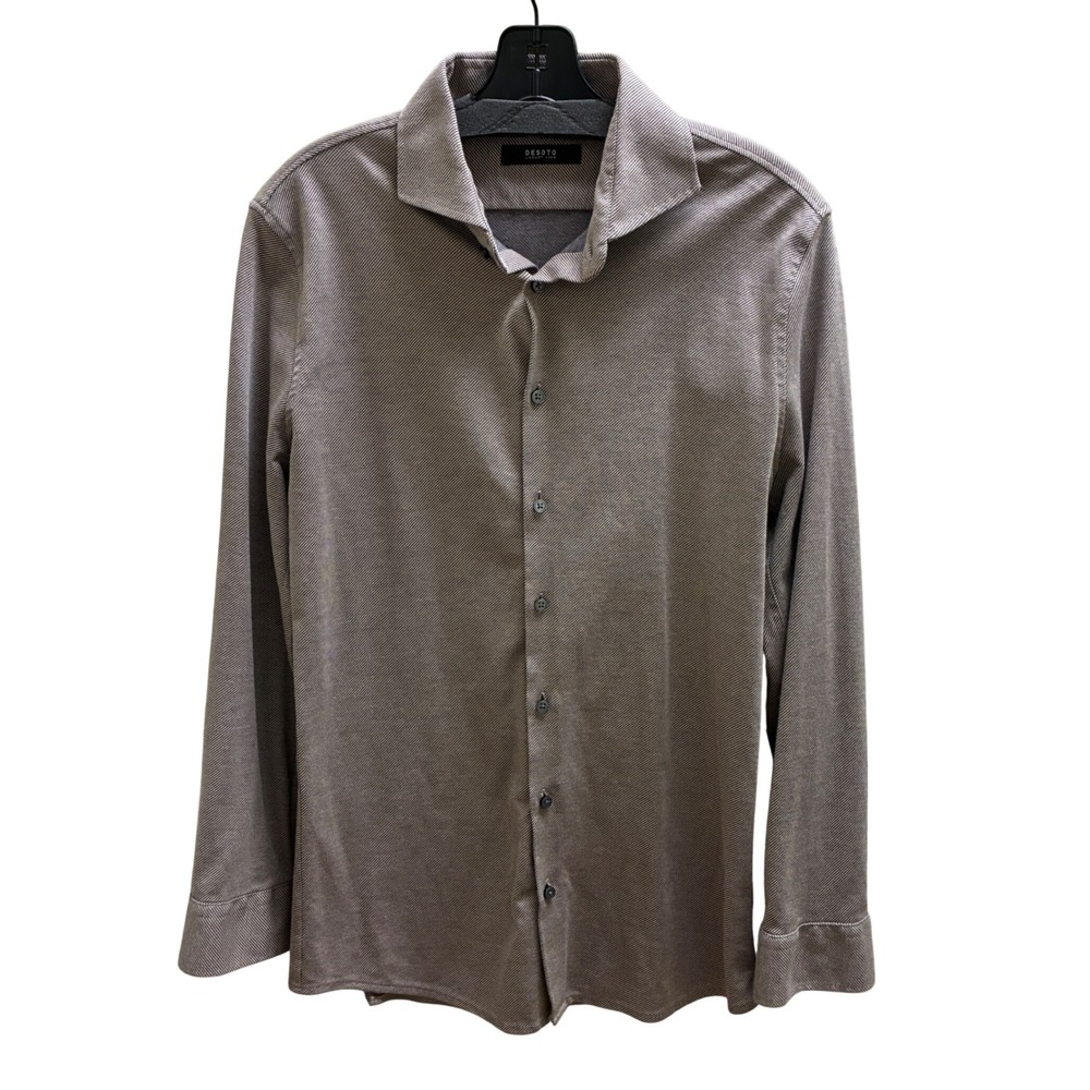 Desoto Luxury Line Shirt Mens 40 15 3/4 Taupe Stripe Cotton Button Down